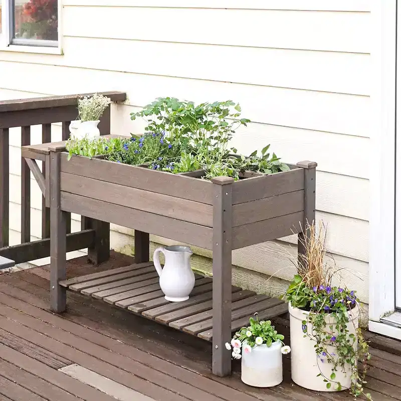 Aivituvin Raised Garden Bed with Large Storage Shelf | Wooden Herb Planter-GUT02