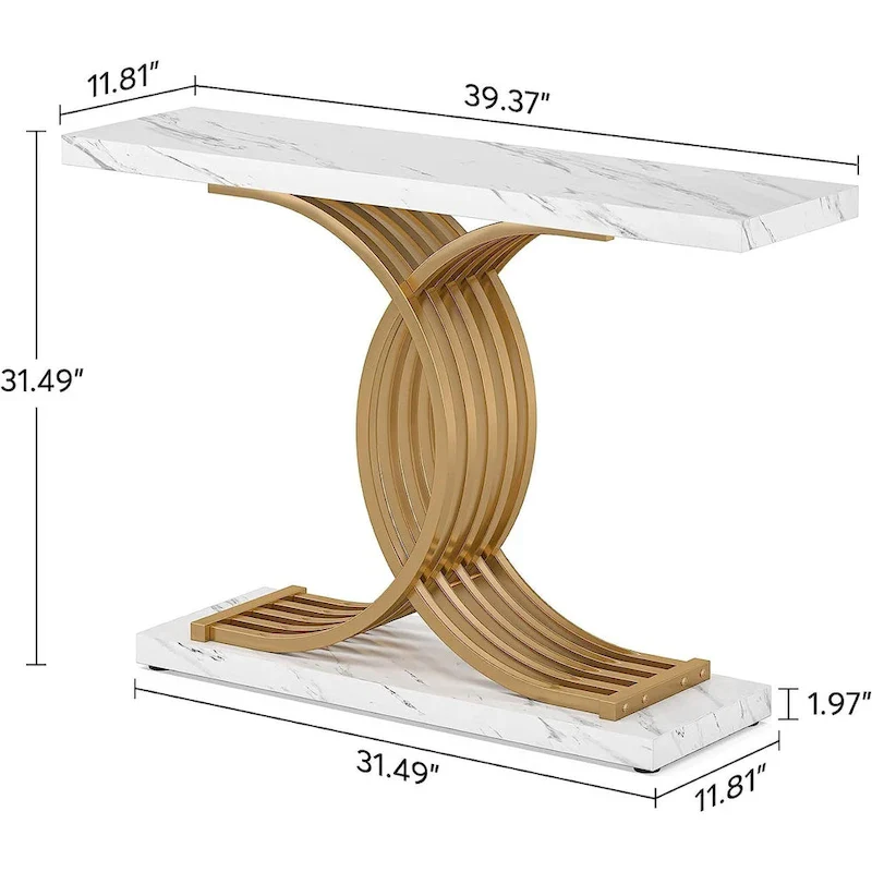 Console Table, Entryway Table with Geometric Legs, Sofa Table - 11.81  D x 39.37  W x 31.49  H