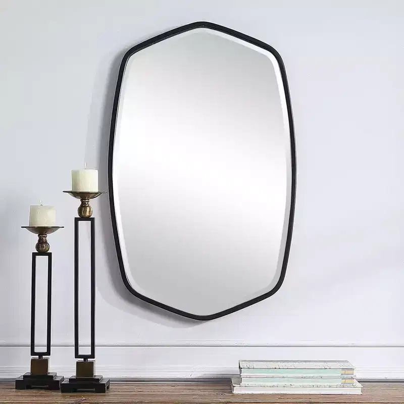Uttermost Vanity Accent Wall Mirror Modern Beveled Satin Black Iron Metal Frame 22 1/4 Wide for Bathroom Bedroom Living Room Home
