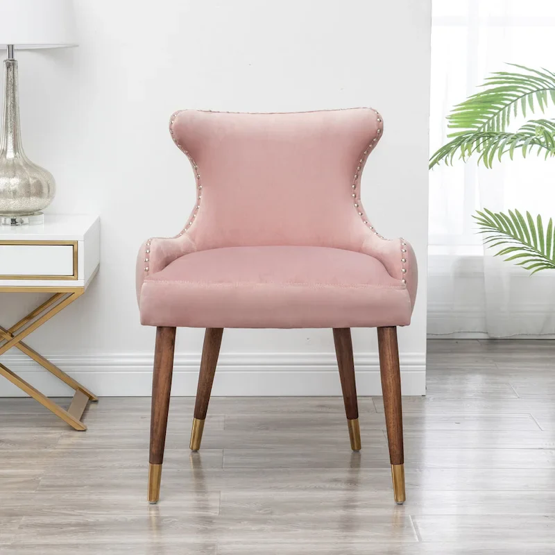 Pink Modern 23 Polyester Upholstered Accent Chair with Solid Rubberwood Legs and Nailheads