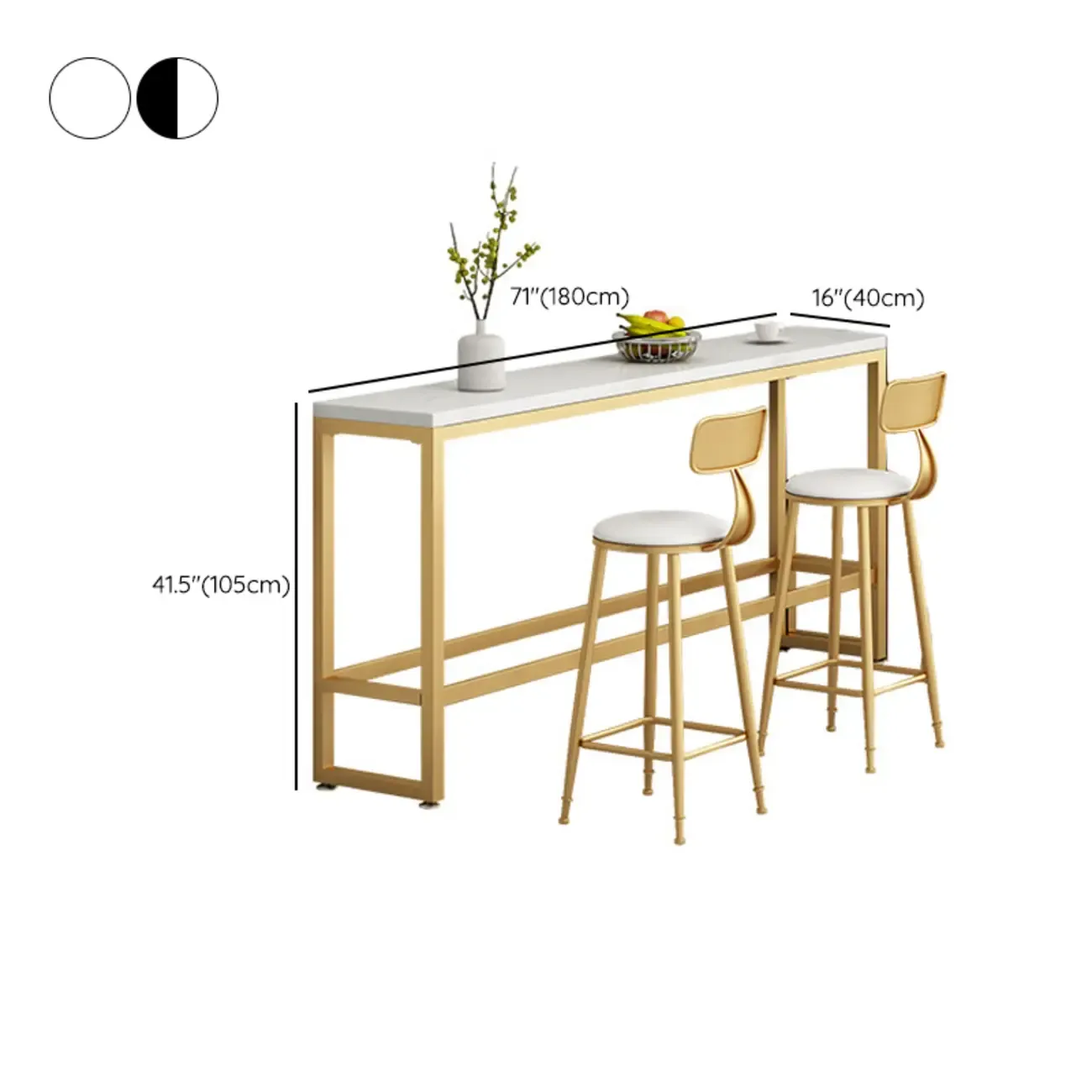 Modern Rectangle Marble Top Bar Table Gold Base with Footrest