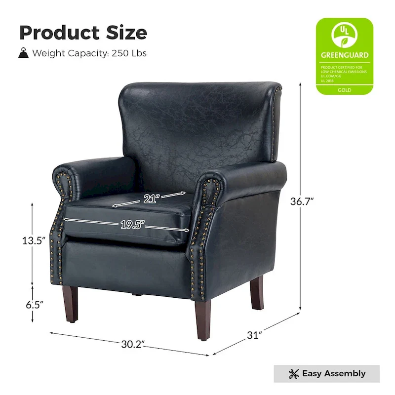 Levi Vegan Transitional Armchair with Rolled Arms Set of 2