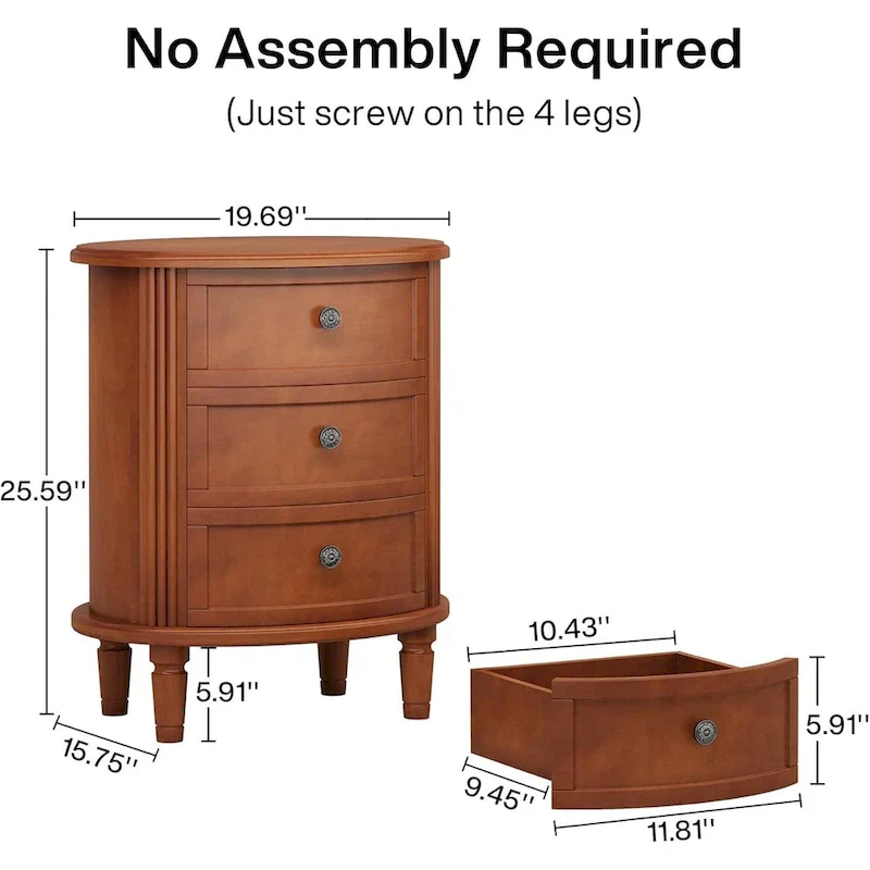 Fully Assembled Nightstand with 3 Drawers