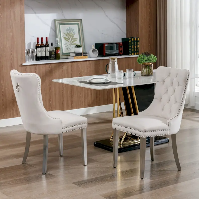 Velvet Dining Chair with Nailhead Trim and Chrome-Plated Stainless Steel Legs