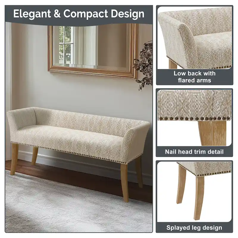 Madison Park Welburn 49.5 Upholstered Bench with Back & Wood Legs