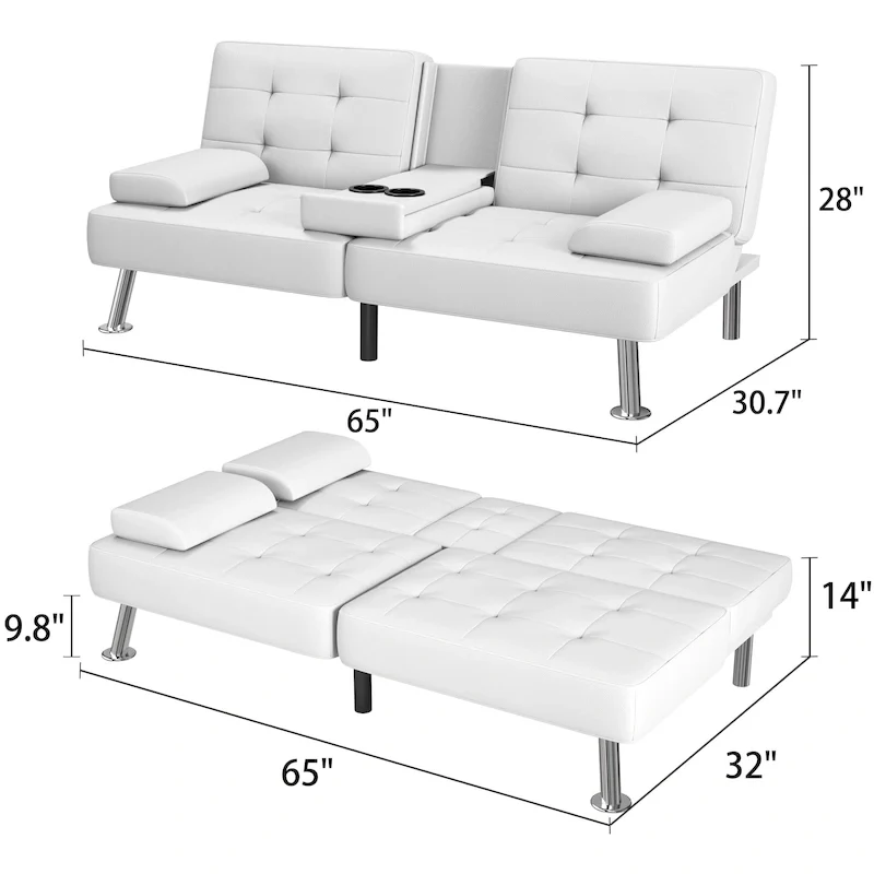 Homall Futon Sofa Bed Convertible Lounge Couch Sofa with Cupholders & Pillows
