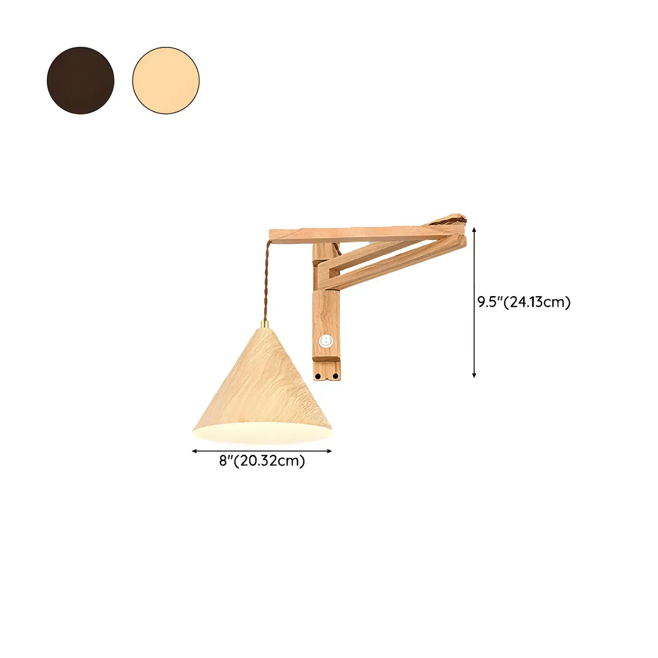 Wooden Cone Shade Swing Arm Wall Light