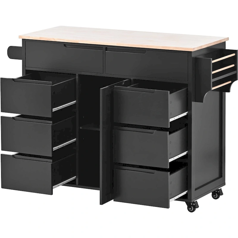 8 Drawer Rubber Wood Kitchen Island