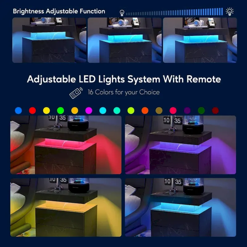 LED Nightstand with 2 Drawers