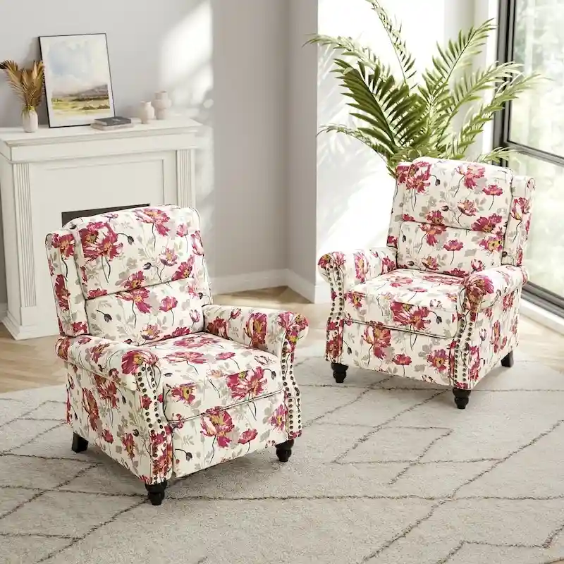 2 Set Modern Padded Seat Recliner Chair with PU Leather/Fabric