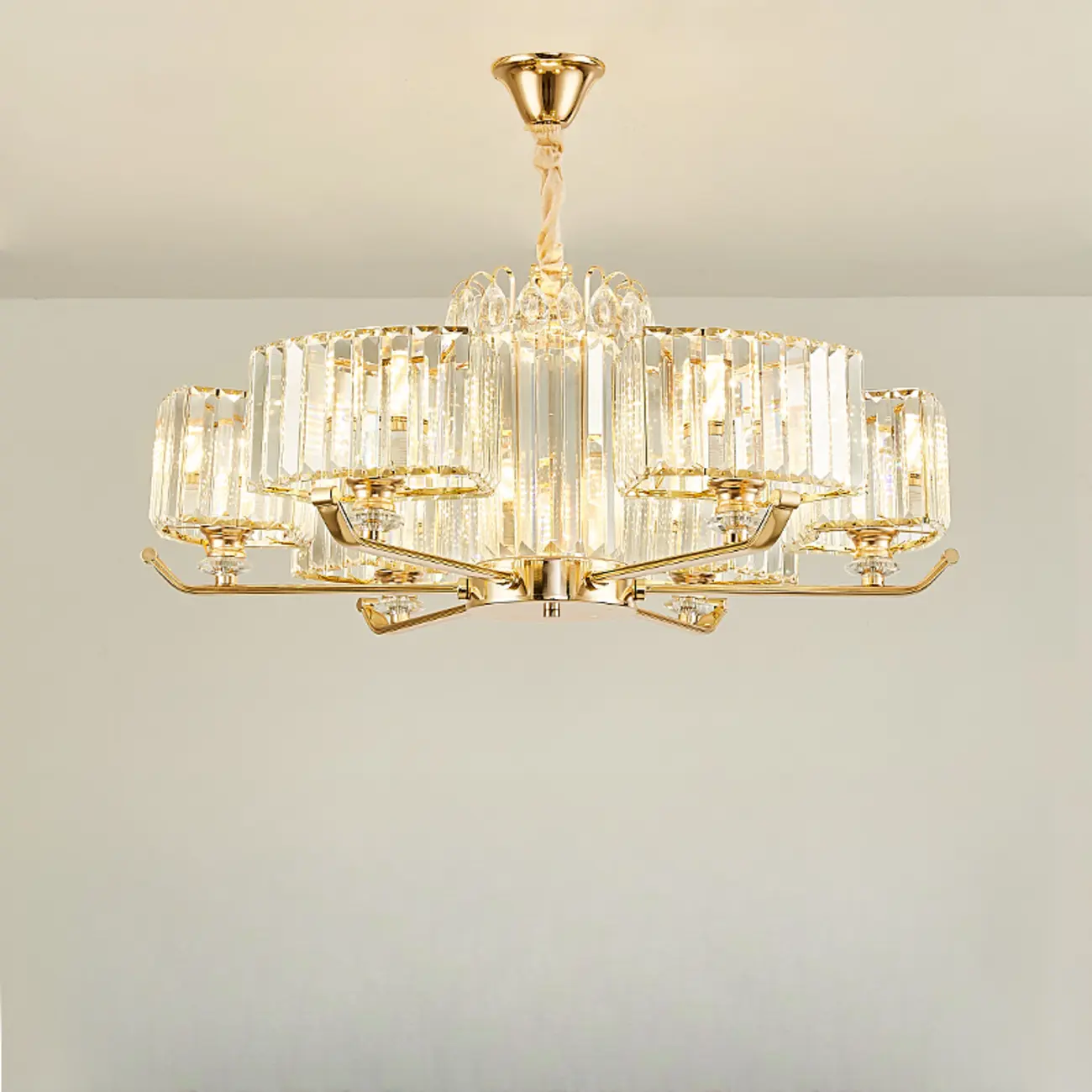 Glamorous Gold Ring Round Crystal Chandelier