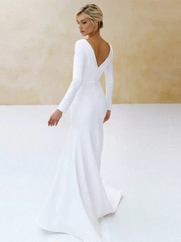 Mermaid Scoop Neck V Back Satin Wedding Dress