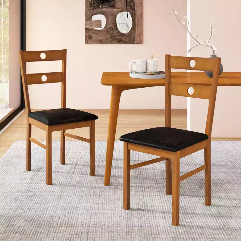Costway Wood Dining Chairs Set of 2/4 with Rubber Wood Frame, Padded Seat & Slatted Backrest White/Walnut