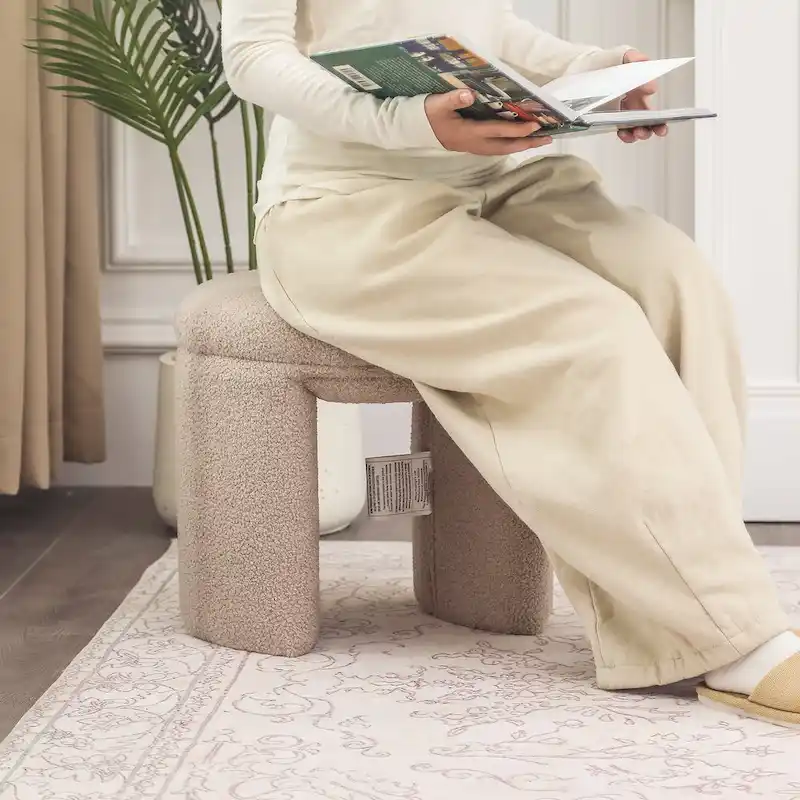 Adeco Ottoman Small Teddy Low Foot Stool Vanity Stool