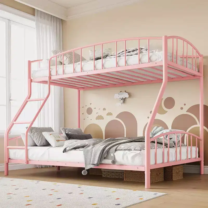 Twin Over Full Metal Bunk Bed, Space Saving Heavy Duty Steel Frame With Arched Guardrail And Ladder, Easy Assembly, No Box Spring Needed