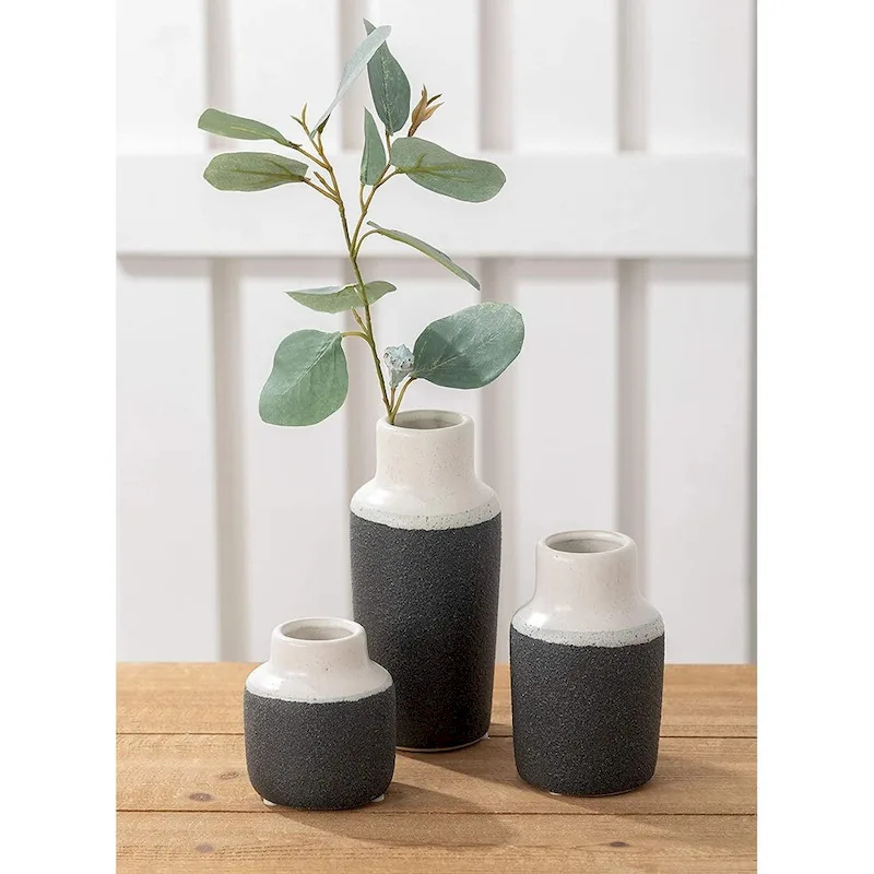 Small Ceramic Vase Set Modern Two-Toned