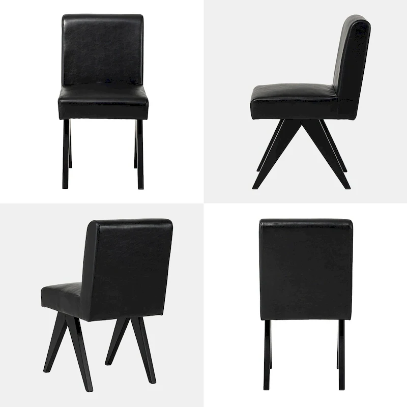 Glitzhome Set of 4 Faux Leather Upholstered Side Dining Chairs with V-shaped Wood Legs
