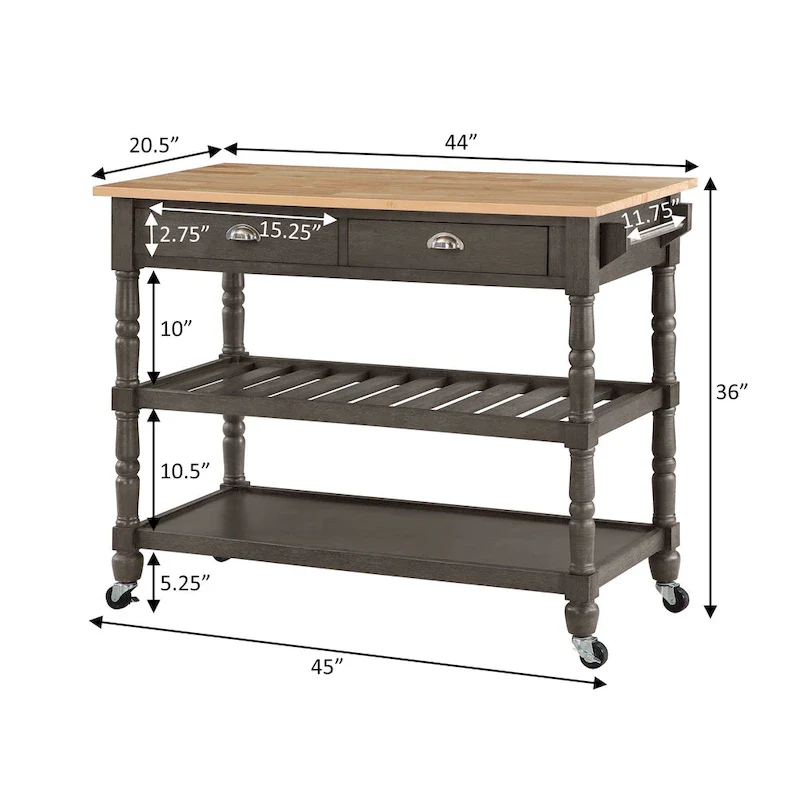 French Country 3 Tier Butcher Block Kitchen Cart with Drawers