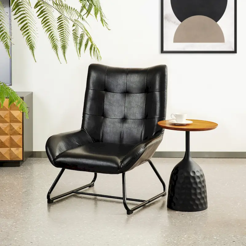 Black Wingback Accent Chair, PU Leather, Single Seat