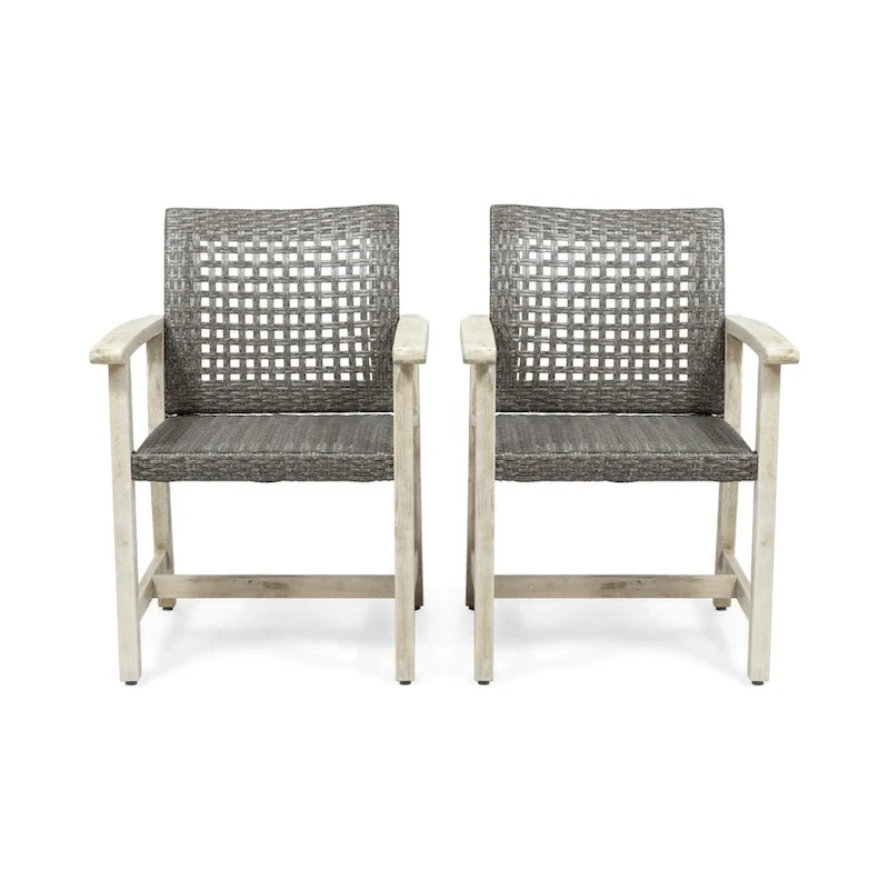 Hampton Outdoor Acacia Wood and Wicker Dining Chair (Set of 2) by Christopher Knight Home
