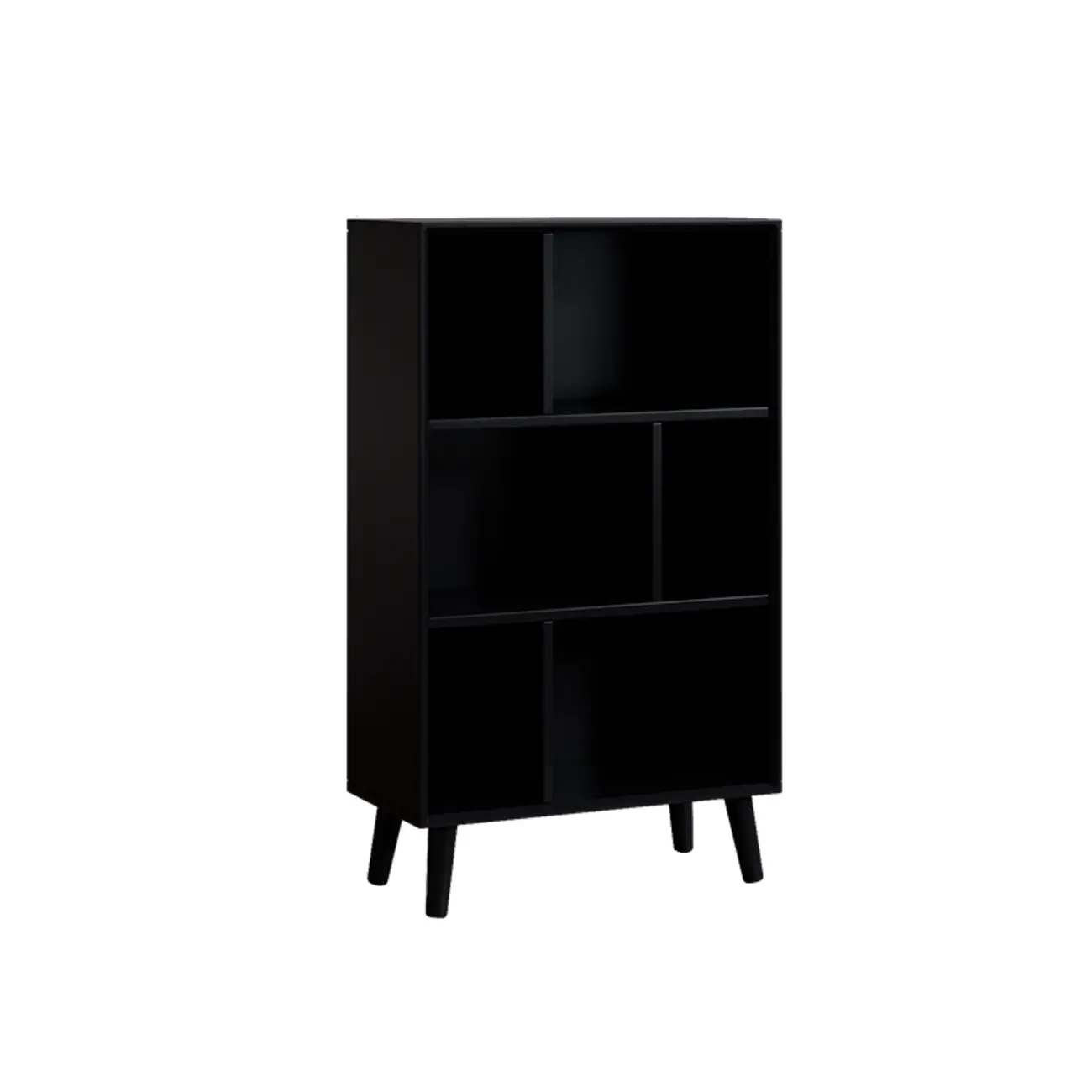 Modern Black Rubberwood Open Rectangle Bookcase