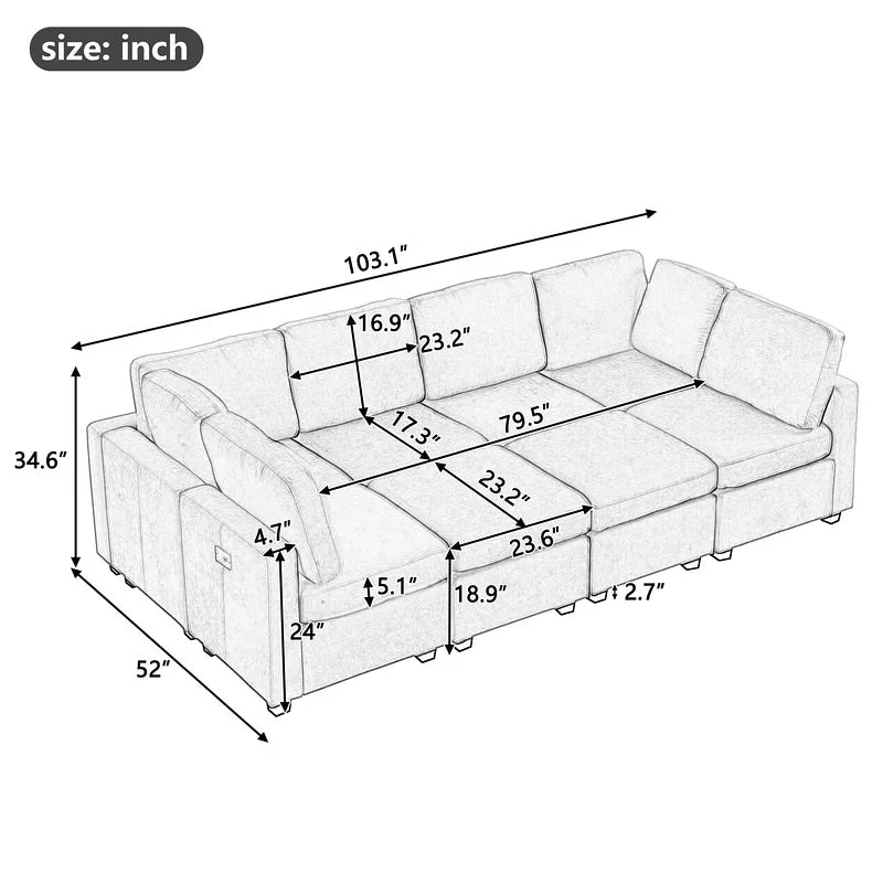 103inch Sectional Sofa Couch Sofa Bed