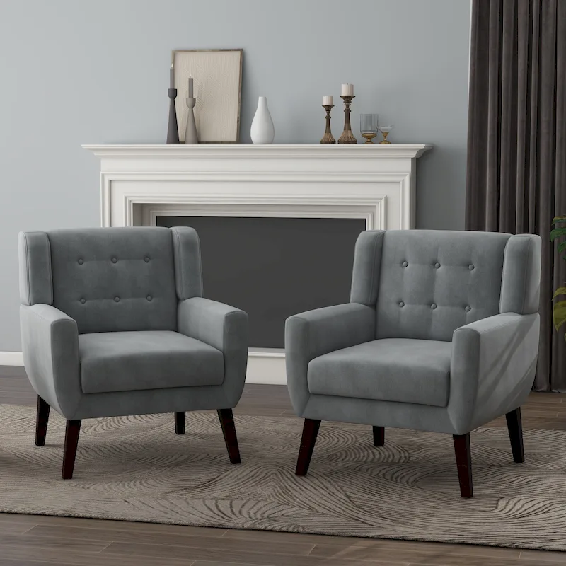 Velvet Upholstered Armchair Tufted Accent Chairs Set of 2