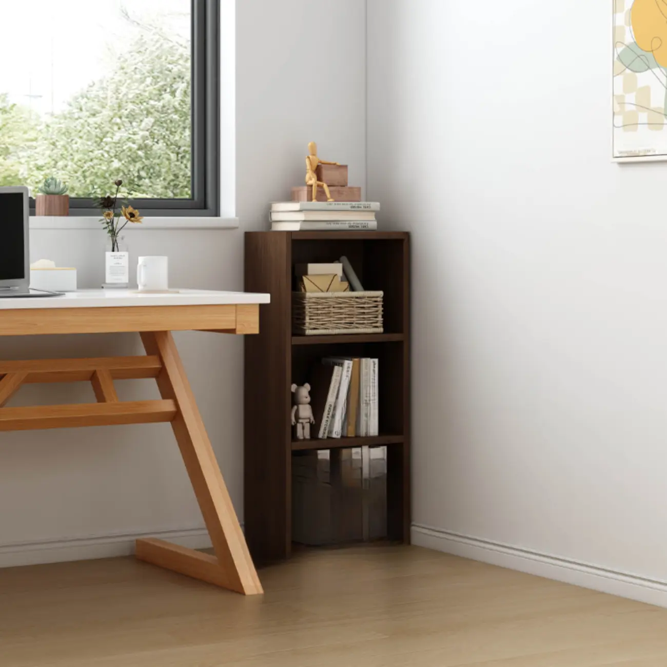 Compact Tall Modern Wooden 5-Tier Corner Bookcase