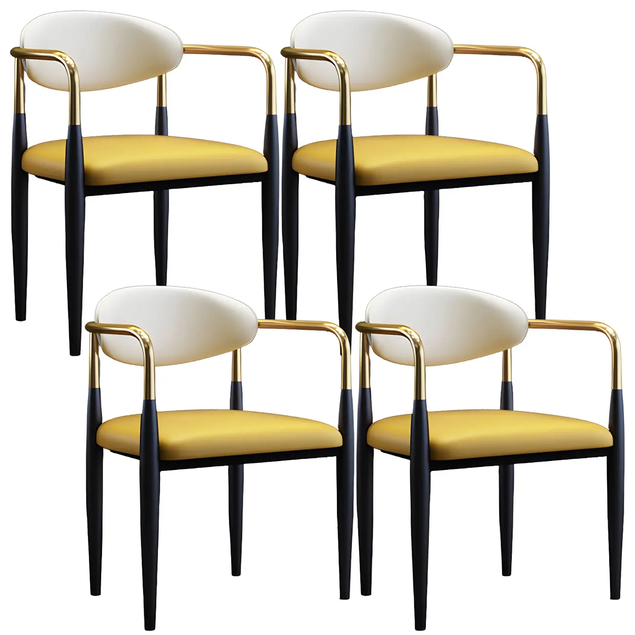 Curved Metal Legs Faux Leather Armrest Dining Chair