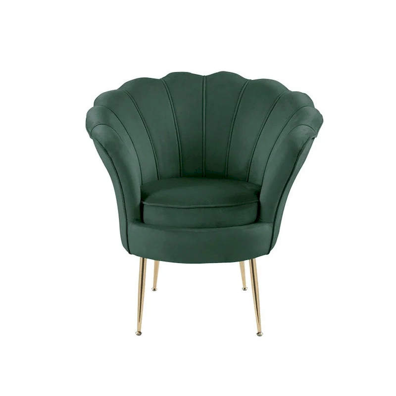 Velvet Scalloped Back Barrel Accent Chair with Metal Legs