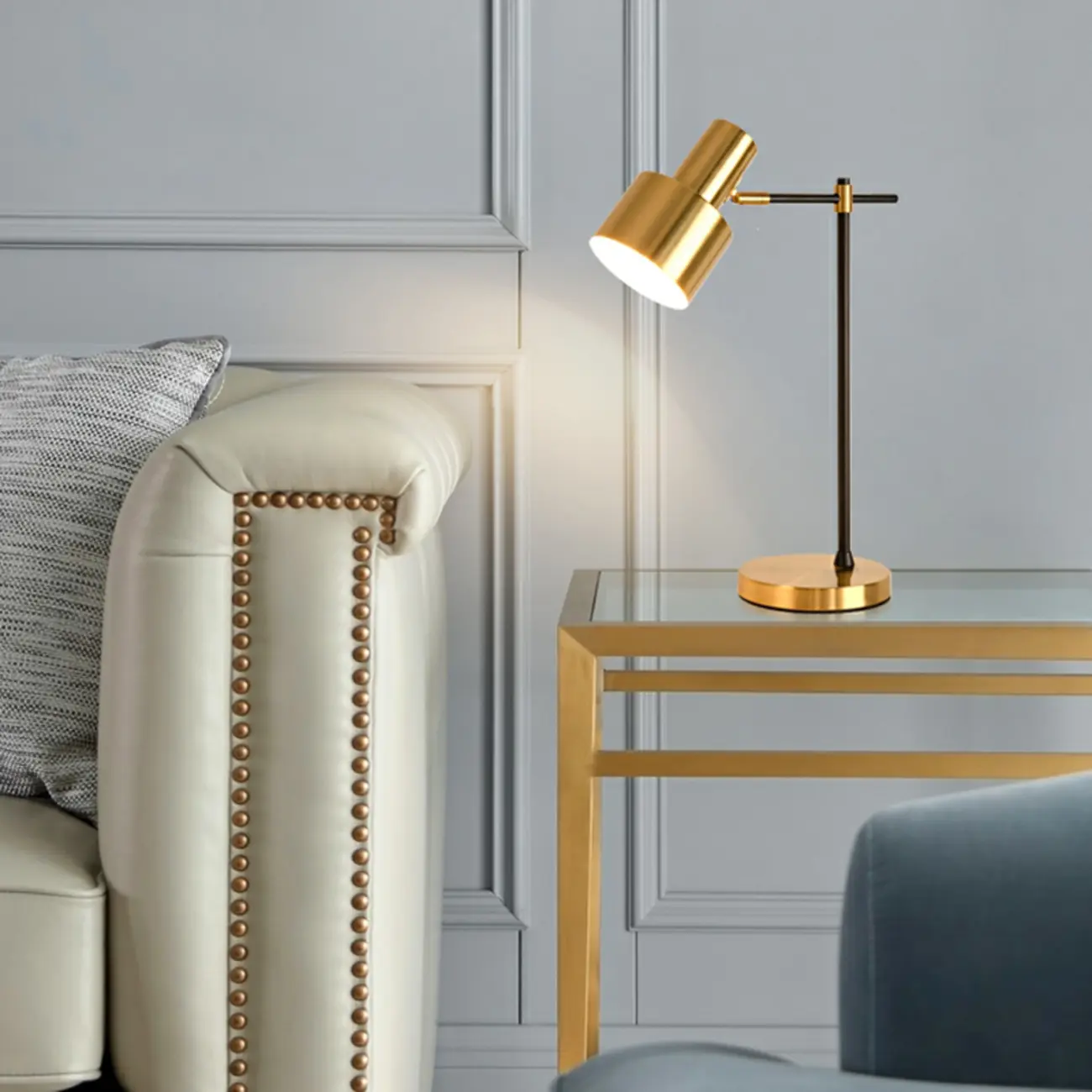 Gold Geometric Table Lamp Plug In Electric for Living Room