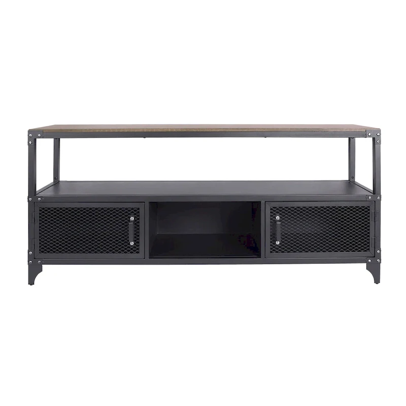 Conner Rustic Black and Dark Walnut 70-inch Steel 2-Shelf TV Console by Furniture of America