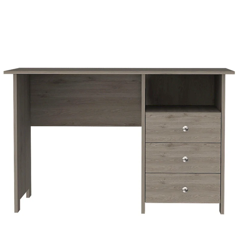 Freestanding Computer Desk with 3 Drawers and Open Shelf, Grey
