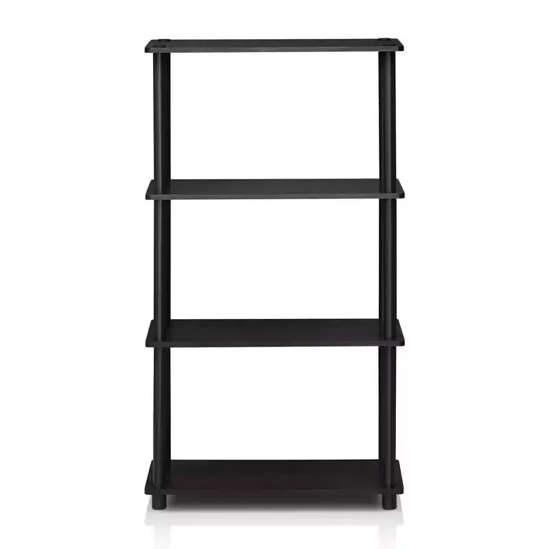 Furinno 4-Tier Ladder Decorative Bookshelf Open Multipurpose Shelf Display Rack Bathroom Kitchen Entryway Storage Shelves,Dark Walnut