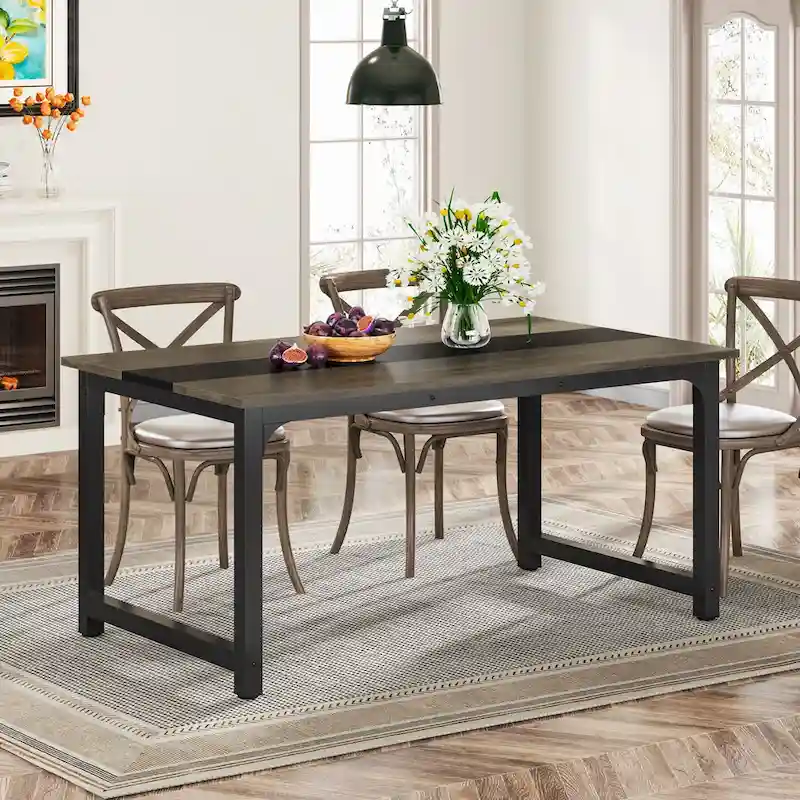 63 Inches Industrial Dining Table, Modern Kitchen Table - 63 L x 31.5 W x 29.13 H