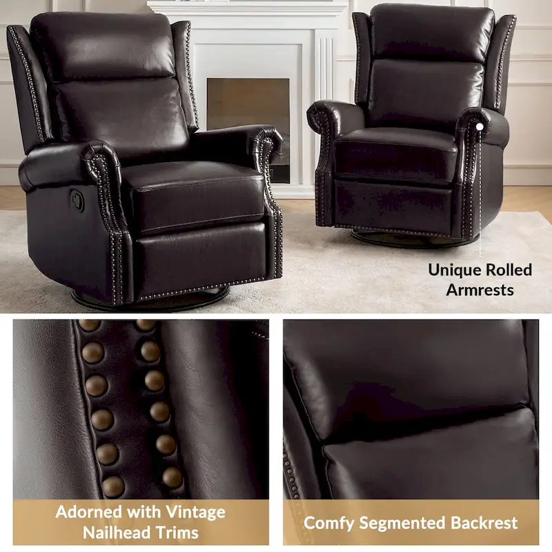 Viviana Traditional Genuine Leather Manual Swivel Glider Recliner by HULALA HOME