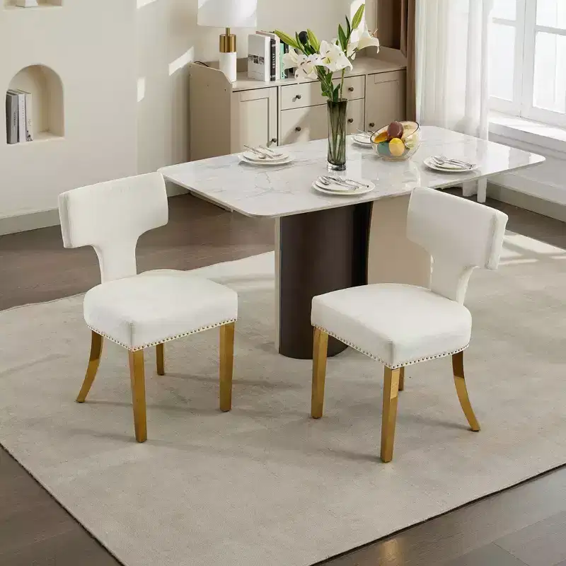 TUYOHW Farmhouse Dining Chairs Set of 2,Mid-Century Modern Side Chairs Soft Linen Fabric with Steel Legs,Nailhead Trim for Home Decor