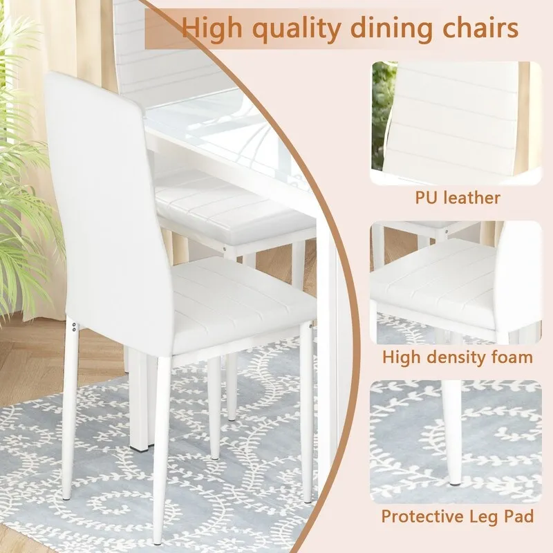 Grondin Modern Style 7-Piece Dining Room Table Set with Tempered Glass Tabletop and 6 PU Leather Upholstered Chairs