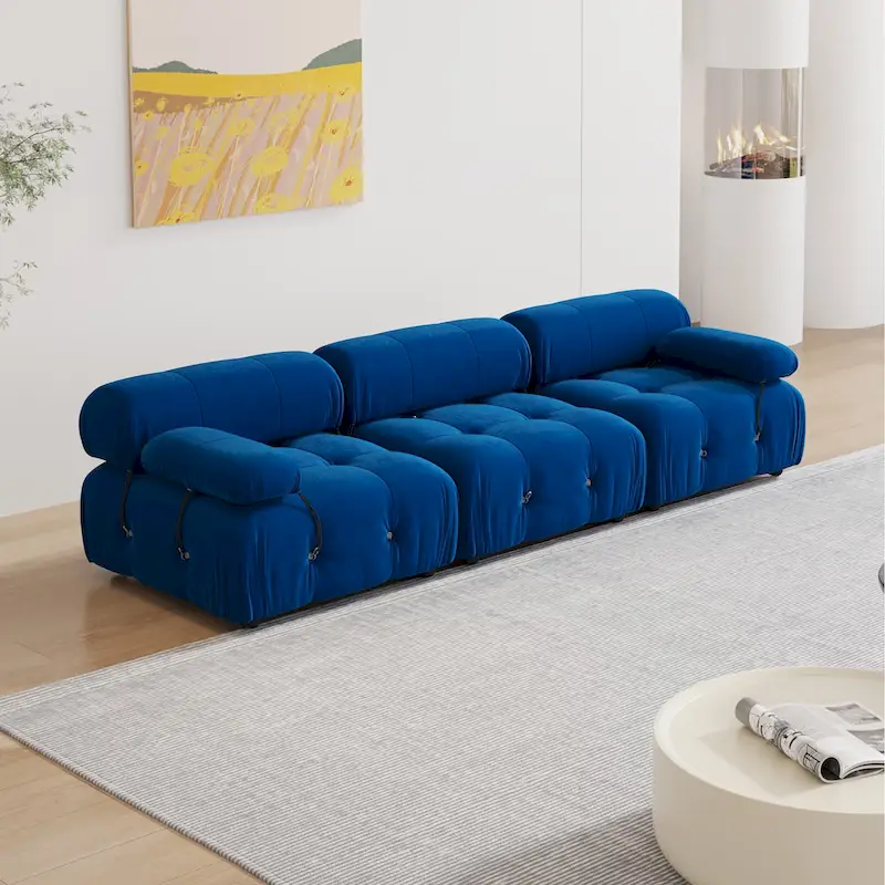 Blue Velvet Upholstered Sofa