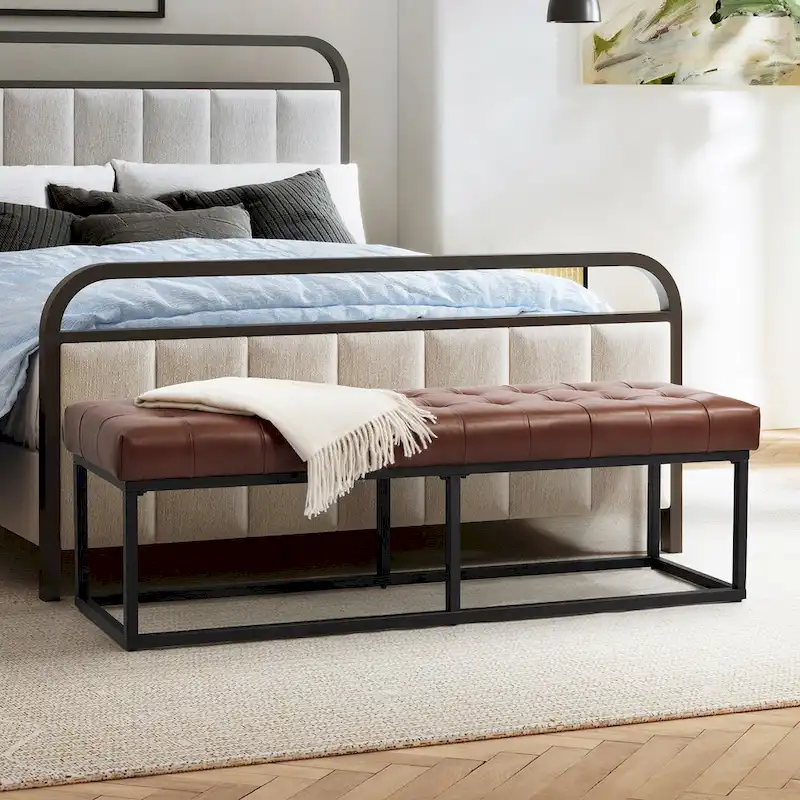 Classic Genuine Leather Bedroom Bench