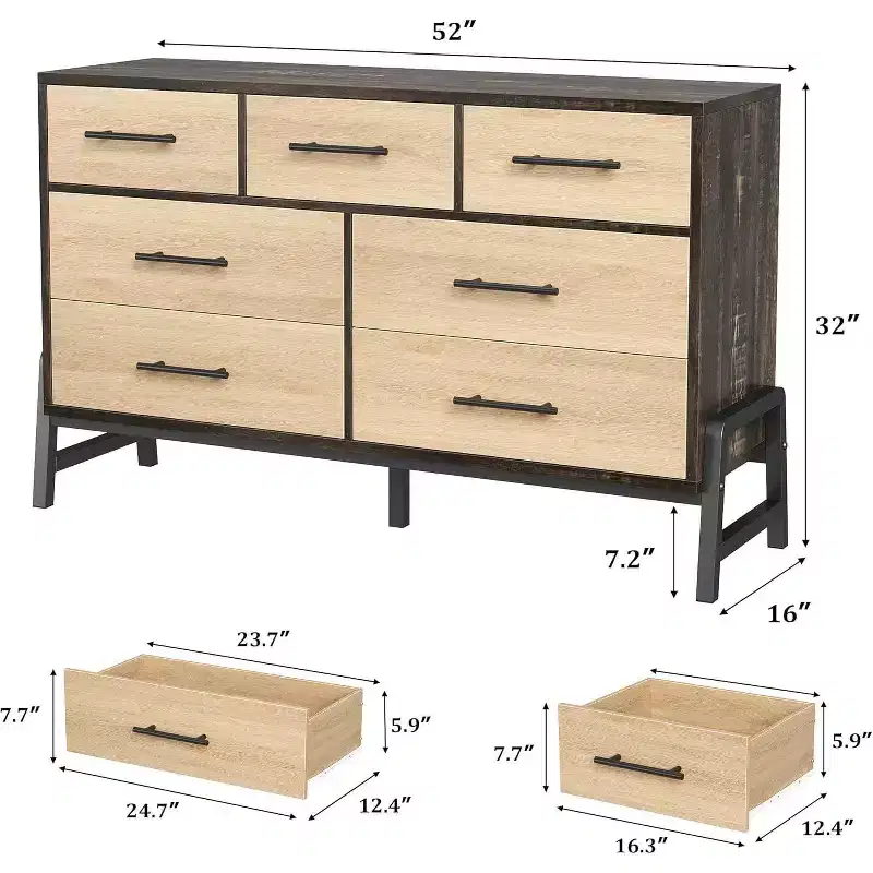 Dresser with 7 Drawers, Freestanding Drawer Storage, Wooden Closet Storage, Living Room, Bedroom, Entryway
