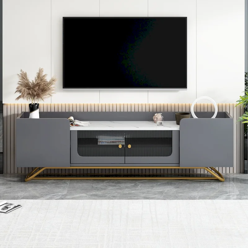 TV Console Table with Gold Frame Base