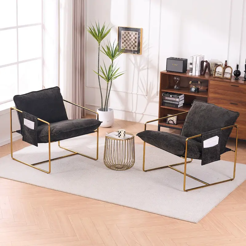 30.7  Arm Chair with Metal Frame and Gold Accents (Set of 2)
