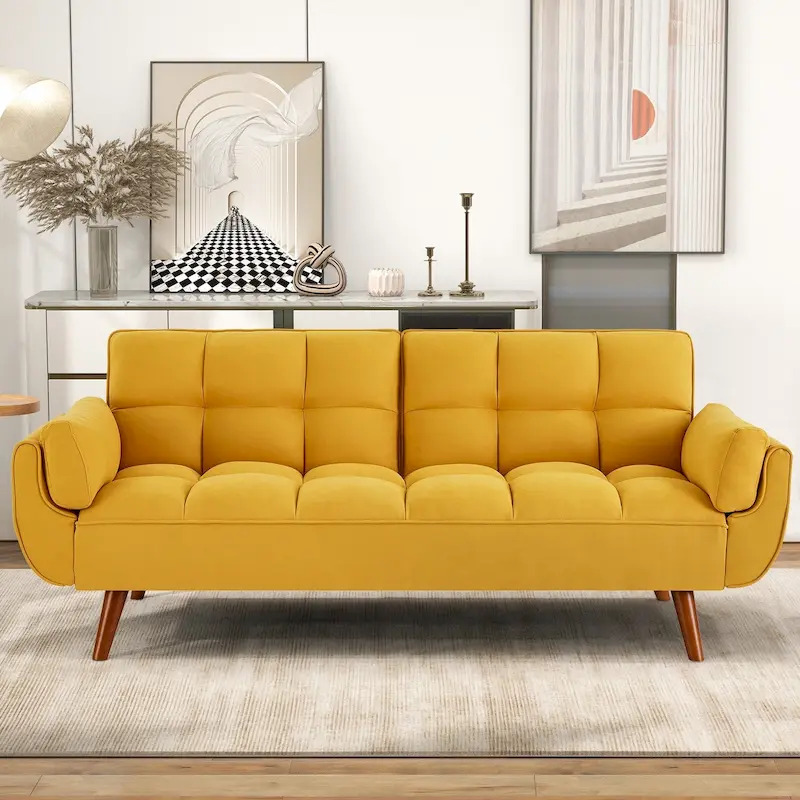 75.39 IN. Futon Sofa Bed, Convertible Upholstered Couch Sleeper with Reclining Sleeper Split Tufted Back