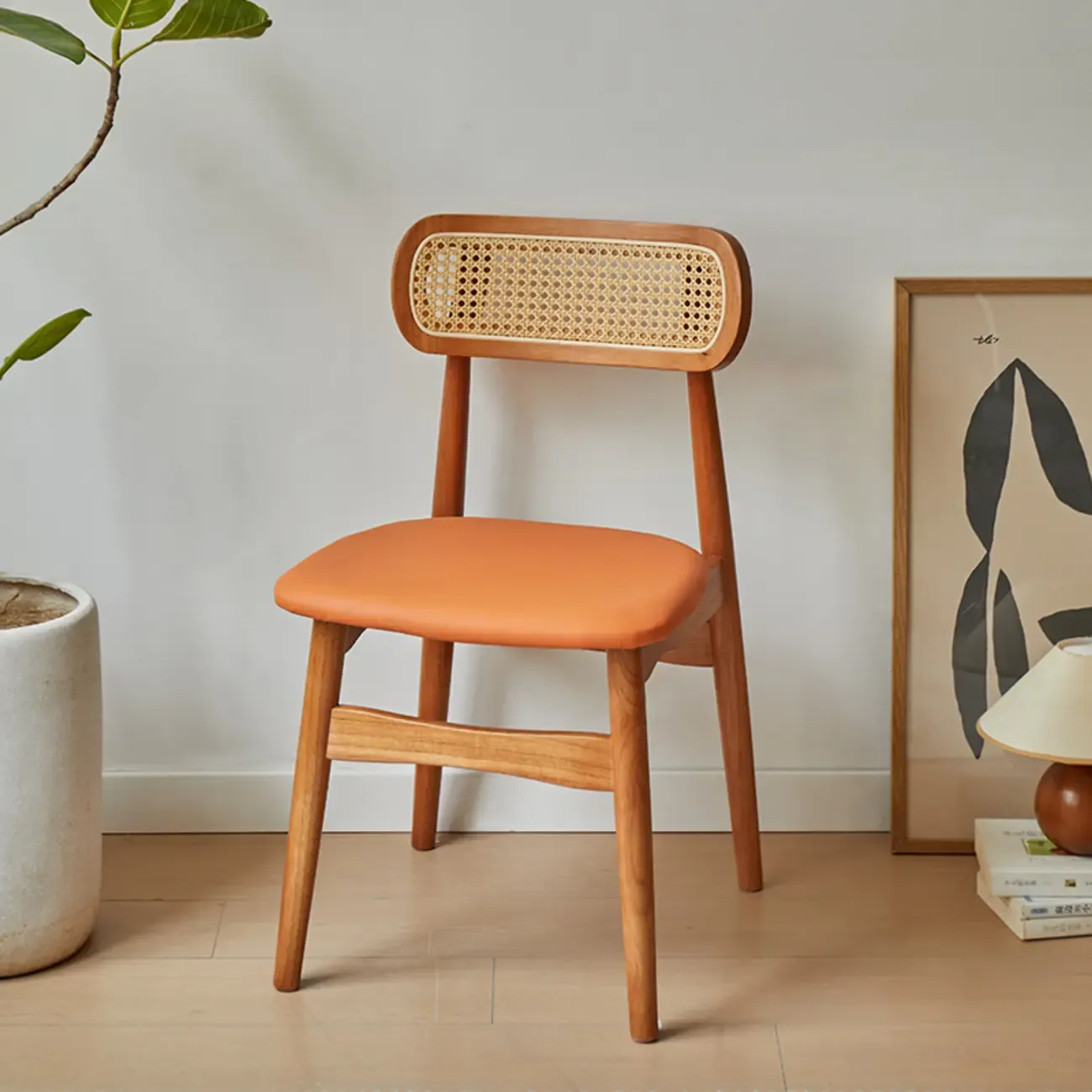 Rustic Black Wooden Armless Dining Chair with Handwoven Back