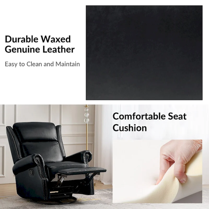 Viviana Traditional Genuine Leather Manual Swivel Glider Recliner by HULALA HOME