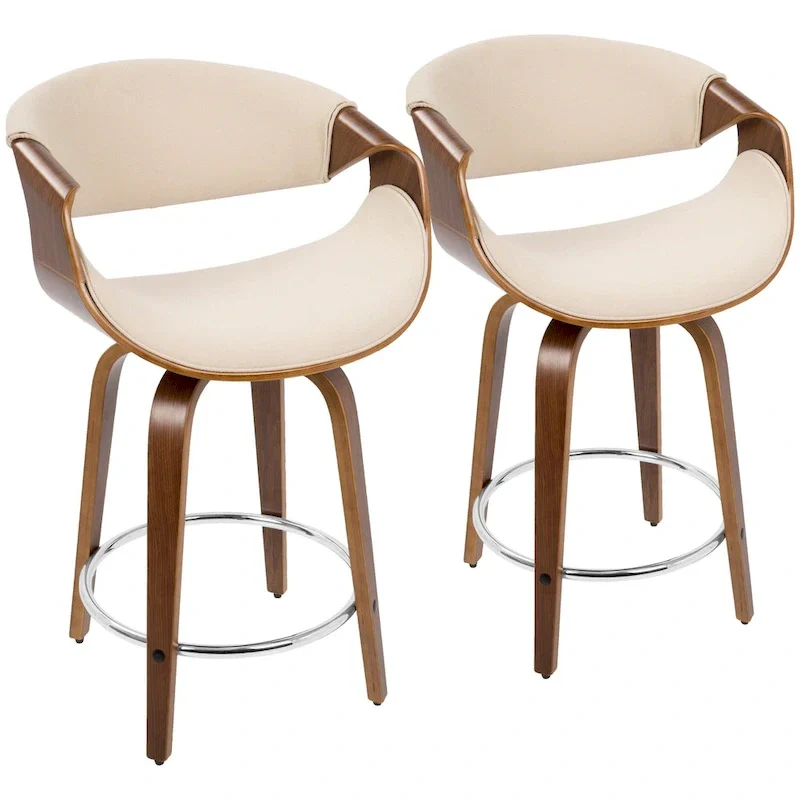 Carson Carrington Sauda 24 Fixed-Height Counter Stools with Bent Wood Legs & Round Footrest (Set of 2)