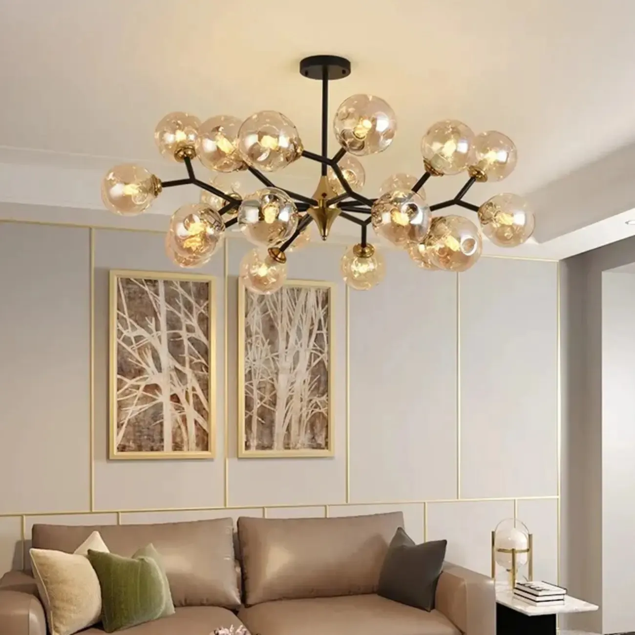 Modern Black Gold Glass Sputnik Chandelier