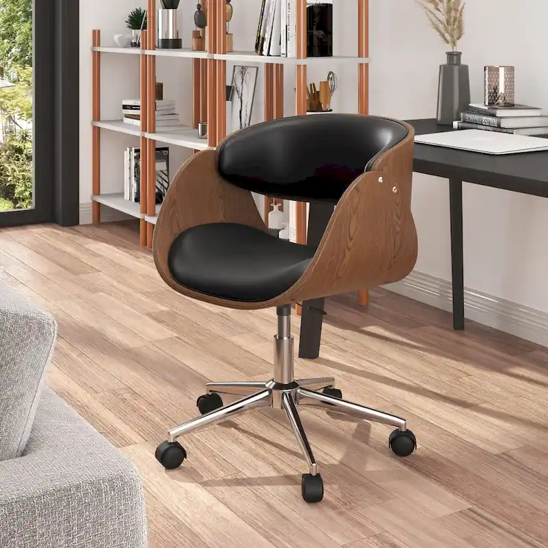 Mid-century Wood and Metal Adjustable Office Chair