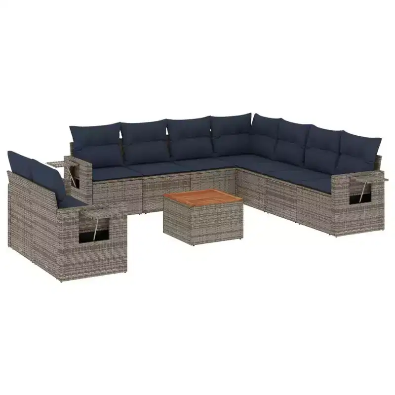 vidaXL Outdoor Sofa Set Solid Acacia Wood and Polyester Natural